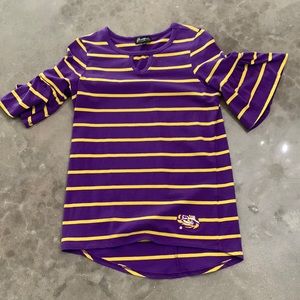 Purple and gold panther game day bell sleeve t shirt
